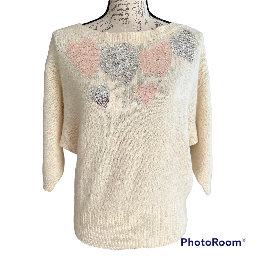 VTG Samantha Starr sequined heart sweater size L